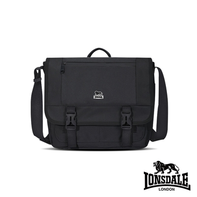 【LONSDALE 英國小獅】機能14吋筆電尼龍郵差包- 黑色 LD1606