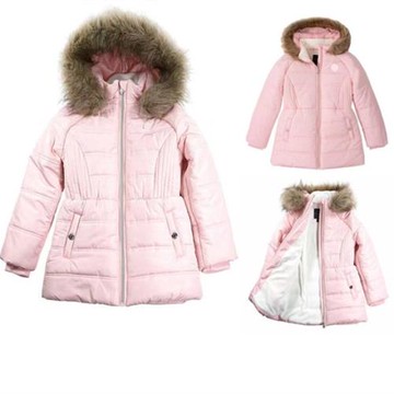 5折特價精品 女童水粉色洋氣收腰連帽加絨棉襖棉服棉衣小中大童媛