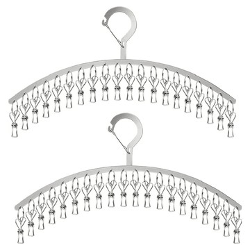 Axis 艾克思 不鏽鋼防風式掛勾弧型順肩曬衣架20夾  2支  銀色