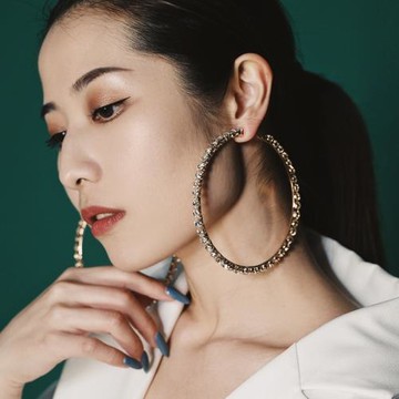 夸張滿鉆大耳環鑲鉆網紅耳飾品潮爆款歐美個性氣場肯豆款夜店耳圈