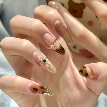 【高級感美甲】琥珀金屬豹紋法式立體花手工貓眼穿戴甲高階秋冬ins顯白美甲辣妹店長精選