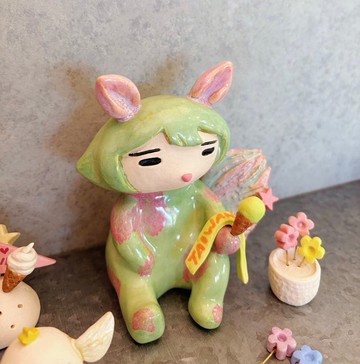 Qimii奇蜜星球的小奇獸/互動式療癒陶偶/兔耳小奇