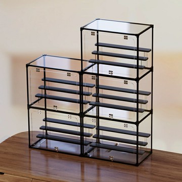 模型展示盒 公仔展示盒 壓克力展示盒 盲盒收納展示架泡泡瑪特公仔擺放架透明樂高模型玻璃防塵娃櫃帶輪『TY7072』