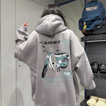 【MasCool】 C102日文摩托車 帽T 帽踢 刷毛帽T 寬鬆 帽TEE 內刷毛 連帽踢 連帽T 落肩 寬鬆 韓國