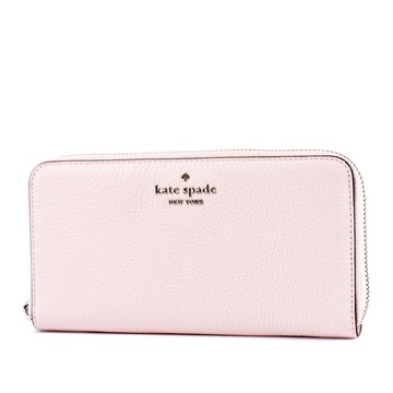 KATE SPADE 鵝卵石紋後置物拉鍊長夾-裸粉