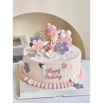 貝拉公主蛋糕裝飾擺件女孩生日蛋糕擺件安妮寶貝刺繡蝴蝶花朵插件