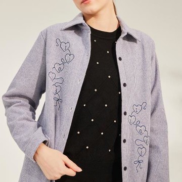 HsinGo冬季唯一精品刺繡暖絨修身長外套