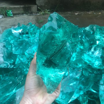 綠色人造玻璃觀賞原石藍色螢石擺件原石原礦毛料能量水晶礦石