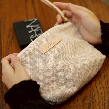sobag原創手工杏色棉布小手包文藝刺繡包小清新手機包拉鏈零錢包