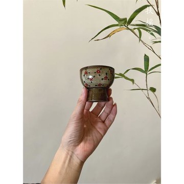 扶搖復古手繪梅花柴燒高腳杯小碎花中式純手工釉下彩主人杯小清新