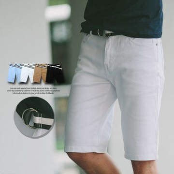 【N9612J】 夏日簡約感素面休閒短褲‧附皮帶(UC)