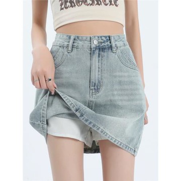 淺色牛仔短裙女夏季2026新款爆款a字包臀裙小個子高腰顯瘦半身裙