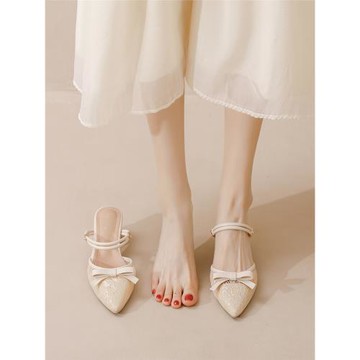 包頭涼鞋女款2025新款夏季懶人半拖鞋女外穿法式尖頭網紗配裙單鞋