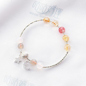 轉運珠天然草莓晶月光石手鍊(含開光)提升魅力、吸引異性
