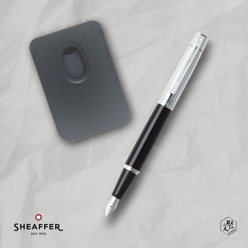 【SHEAFFER】300系列黑桿銀蓋鋼筆-F尖+手機磁性卡夾禮盒 免費刻字(原廠正貨)