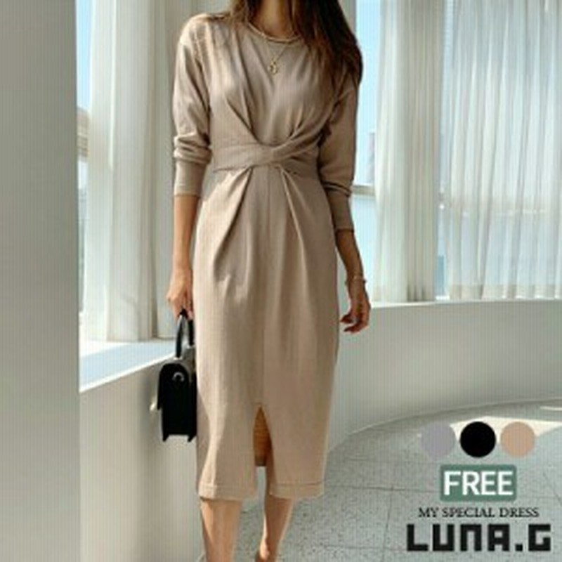 ミモレ丈 前スリット バックリボン ニットワンピース 秋冬 レディース カジュアル ねじり ワンピ 韓国 ファッション 通販 Lineポイント最大1 0 Get Lineショッピング