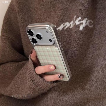 油格紋適用蘋果17promax手機殼iPhone16電鍍15膚感14水凝殼13女12/11