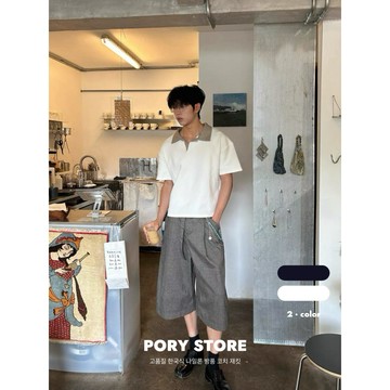 【PORY STORE】韓系假兩件翻領polo衫 舒適 挺版 老錢風 百搭 男生短袖 上衣 寬鬆短Tee