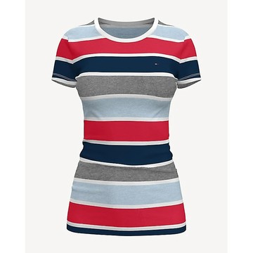 TOMMY HILFIGER 條紋短T恤合身版型 女裝 短袖 短T-Shirt 圓領 T79600 紅色(現貨)【送禮首選★APP下單點數4倍送】