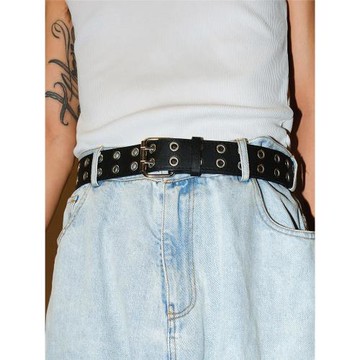 darkblue朋克免打孔腰帶男女簡約設計感y2k雙孔配飾牛仔褲皮帶