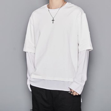 黑白色 秋冬暗黑系剪裁日系英倫休閑材質拼接男女寬松衛衣打底衫