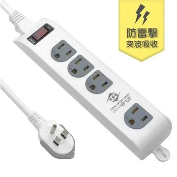 【威電】CK-3143-9 3孔1開4座 加大間距 壁掛 防雷擊 突波 延長線 9尺/2.7M(平貼 拉環 插頭)