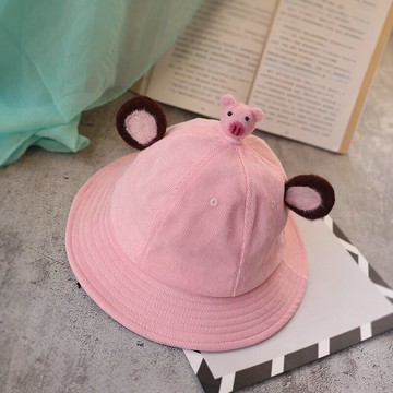 親子款卡通動物耳朵漁夫帽四季燈芯絨盆帽出游遮陽帽夏季防曬帽子1入