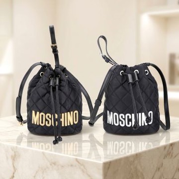 MOSCHINO 腕帶可拆 菱格紋尼龍手提/斜背水桶包-2色可選