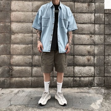 【MKST.STUDIO】 高磅數 寬鬆 水洗 牛仔 短袖襯衫 （68276）