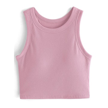 日本 GRL - 時尚顯瘦短版削肩背心(附Bra)-粉紅