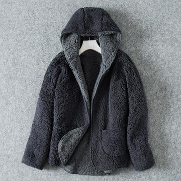 外貿女裝 2023秋冬季新款 兩面穿雙層加厚連帽開衫羊羔毛保暖外套