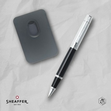 客製化刻字【SHEAFFER】300系列黑桿銀蓋鋼珠筆+手機磁性卡夾禮盒(原廠正貨)