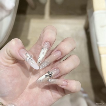 💕高定穿戴甲💕純手工穿戴甲度假韆金十字架閃鑽貓眼溫柔韆金新娘純手工美甲穿戴甲顯白甜美風穿戴甲 日常穿戴甲貓眼穿戴甲