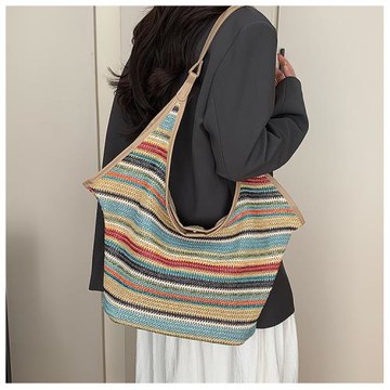 上班通勤百搭單肩包腋下編織包2025新款時尚休閑條紋托特包包女