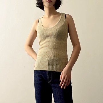 【NaSuBi Vintage】金蔥混紡絲質針織無袖古著上衣