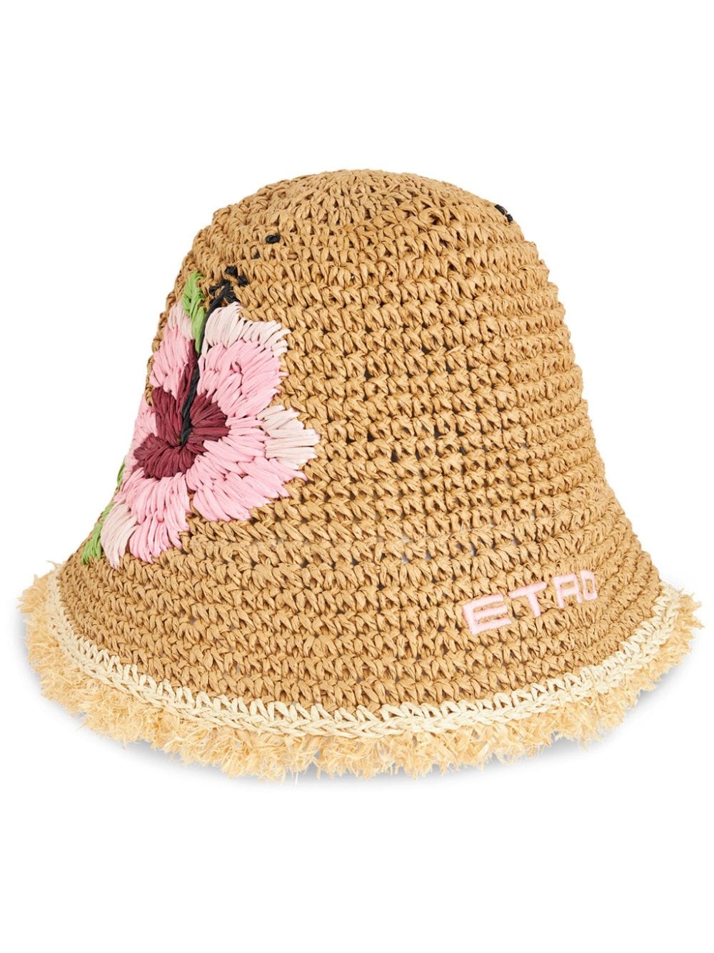 ETRO - floral-embroidered raffia bucket hat - women - Raffia - S - Neutrals