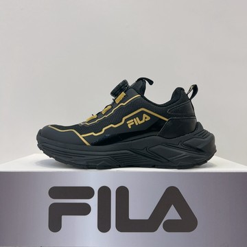 FILA KIDS 中童 休閒運動鞋 黑色 旋鈕 足弓穩定 透氣散熱 彈性舒適  3-X817A-008