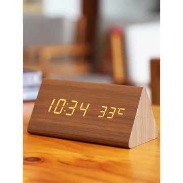 木質LED電子時鐘表擺臺式數字夜光靜音鬧鐘簡約學生桌面床頭擺件