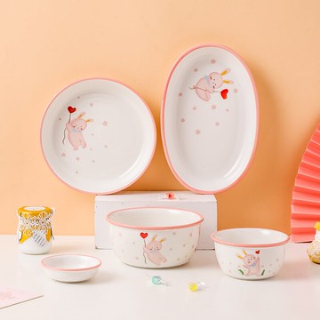 姿茹婷可愛碗碟套裝家用卡通陶瓷飯碗湯盤面碗二人食餐具碗盤組合