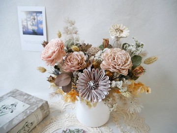 圓盆中大型乾燥花盆花【唯美初秋】開幕/新居落成/喬遷