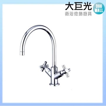【大巨光】日本陶瓷心雙十字把手廚房檯面單孔雙槍水龍頭(KD-014)