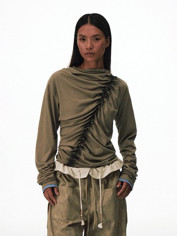 皺褶噴色設計 / 寬鬆長袖上衣