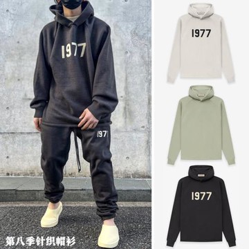 Gman高街 FOG ESSENTIALS 第八季1977植絨貼布寬松連帽針織衫毛衣