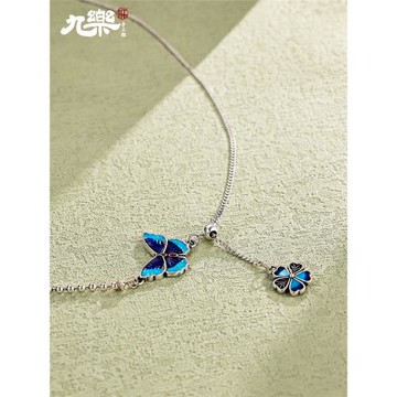 永興銀樓925純銀蝶戀花圓珠平板項鏈輕奢小眾純銀蝴蝶鎖骨鏈頸鏈