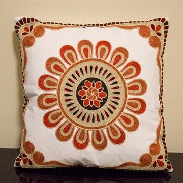 【協貿】時尚民族風棉麻花紋刺繡太陽花紅方形抱枕含芯