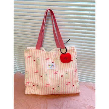 韓系ins西高地條紋泡泡單肩包新款大容量卡通貓狗學院風手提托特