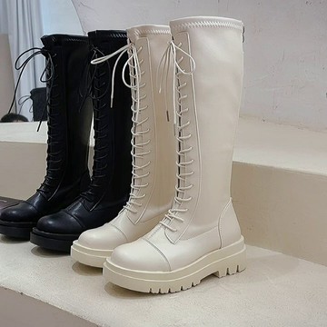 長筒靴女新款秋冬瘦瘦高筒厚底長靴白色加絨小個子騎士靴子鞋