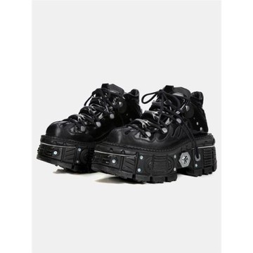 2024新款復古西班牙男女同款高幫鞋金屬暗黑朋克風單鞋松糕厚底鞋