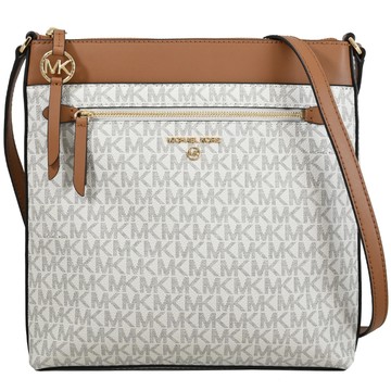 MICHAEL KORS Jet Set Charm 經典印花拉鍊斜背包.白/咖