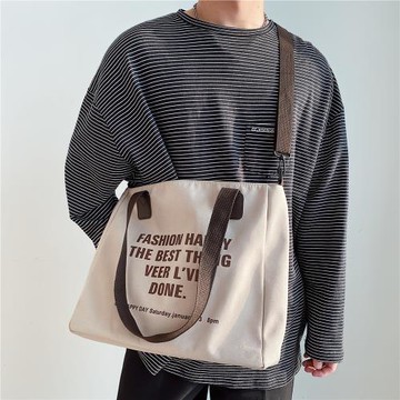簡約韓版大容量托特包男潮流帆布斜挎包慵懶風學生上課手提單肩包